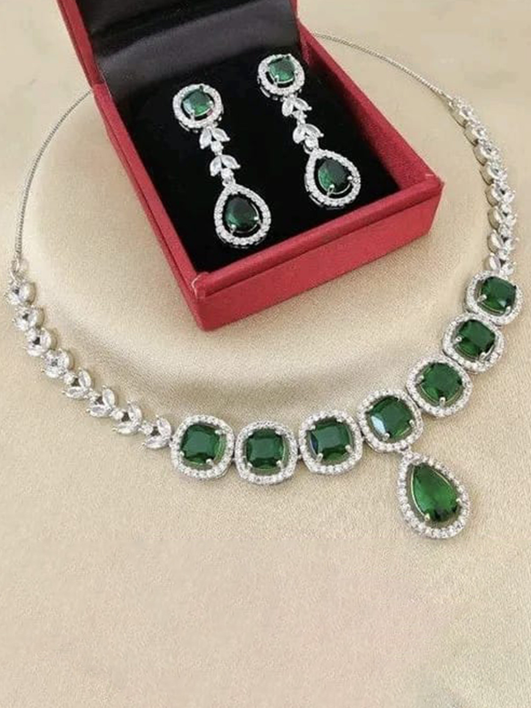 FANCY KF Silver-Plated American Diamond-Studded Jewellery Set