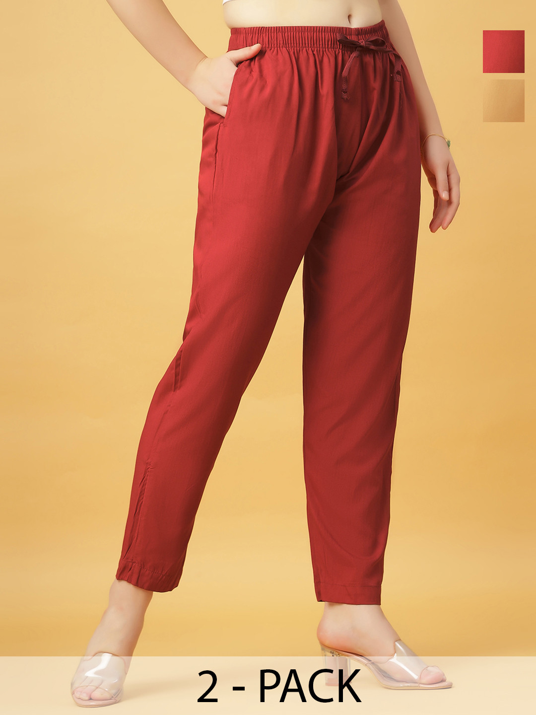 GANIX FASHION THAT DEFINE YOU Women Maroon Viscose Rayon Solid Straight Fit Regular Trousers