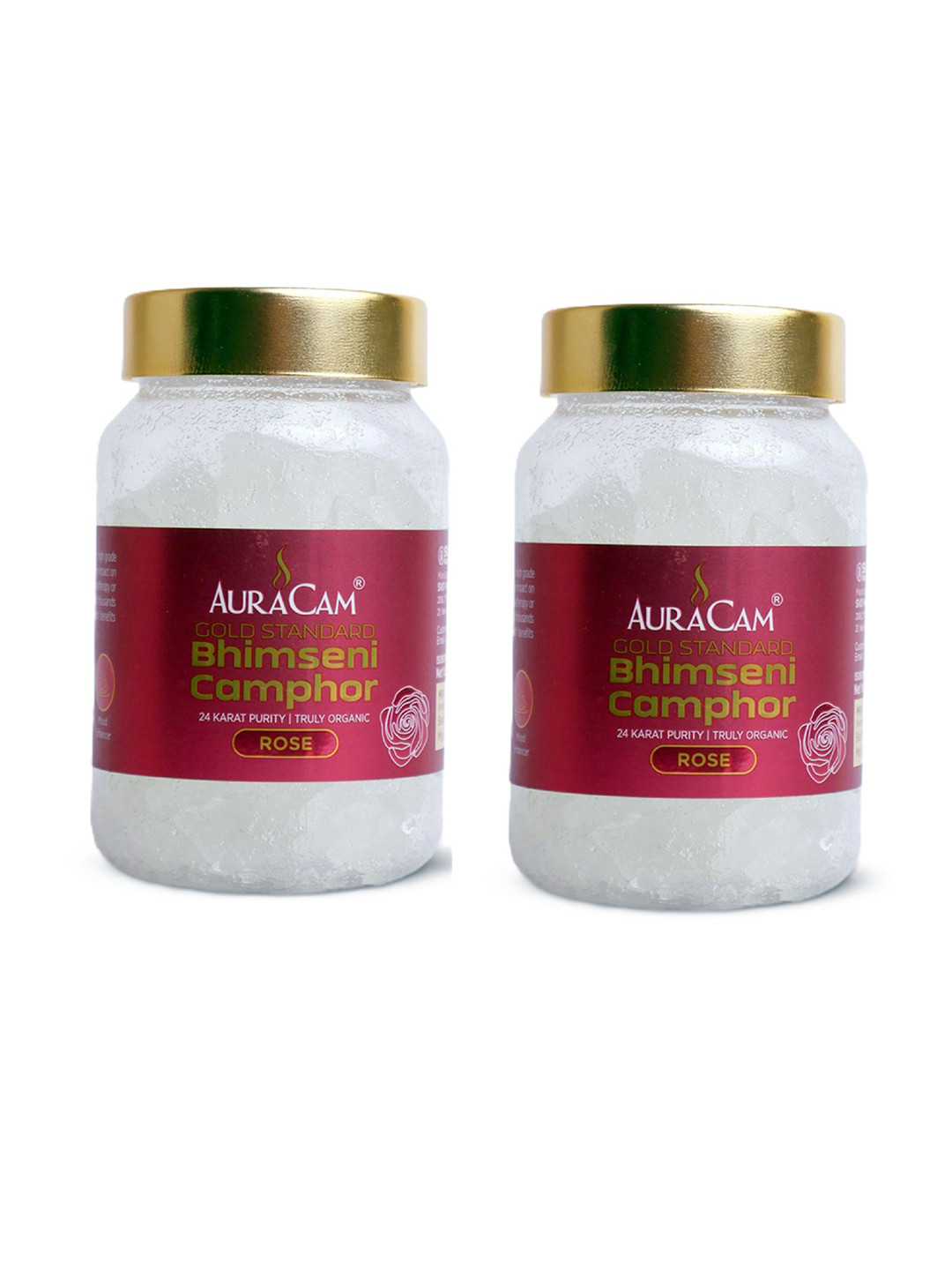 AuraCam 2 Pieces Gold Standard Bhimseni 100 gm Camphor Fragrance Rose Pooja Essentials