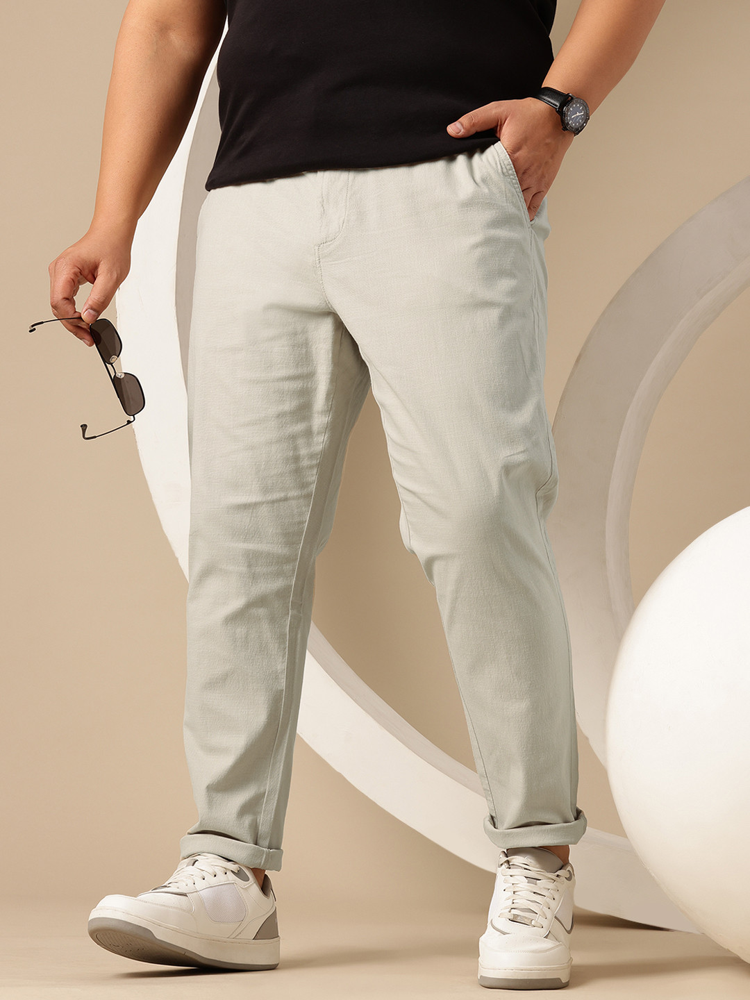 Sztori Plus Size Men Relaxed Straight Leg Chinos Trousers