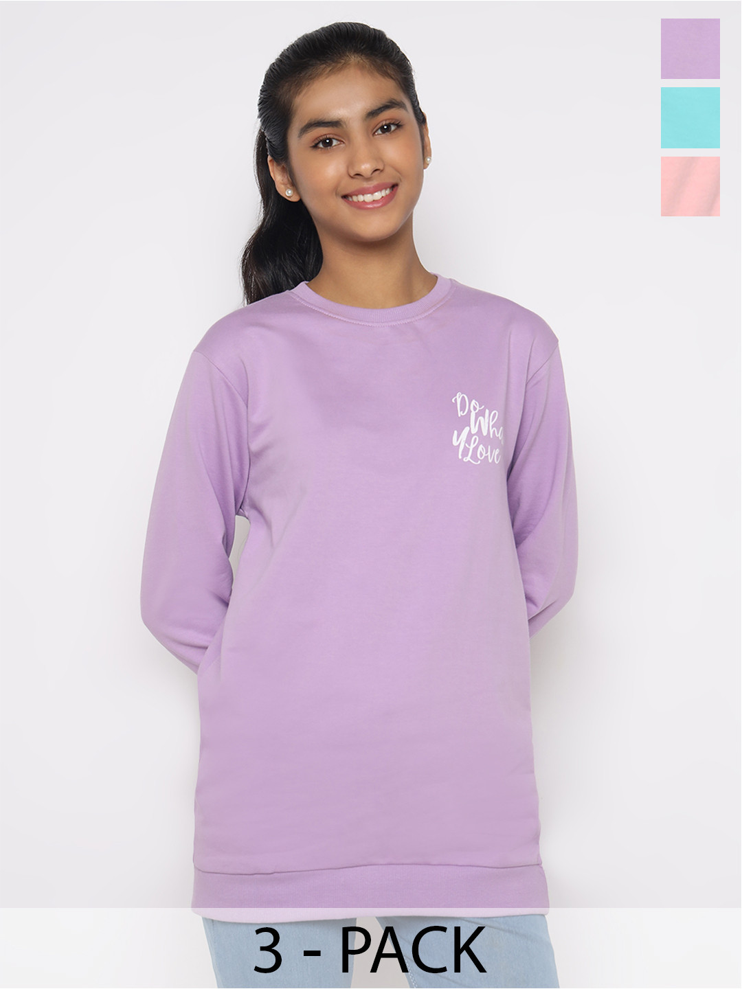 TotzTouch Kids Girls Pack of 3 Cotton Multicolor Printed Sweatshirt