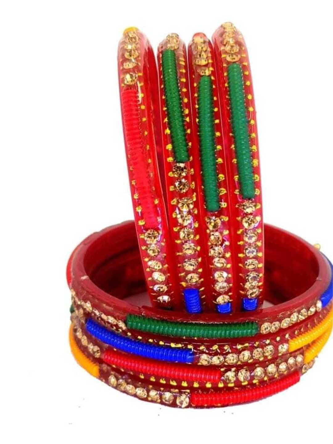 Instyle Forever Set Of 8 Multi Glass Artificial Stones & Beads Bangle