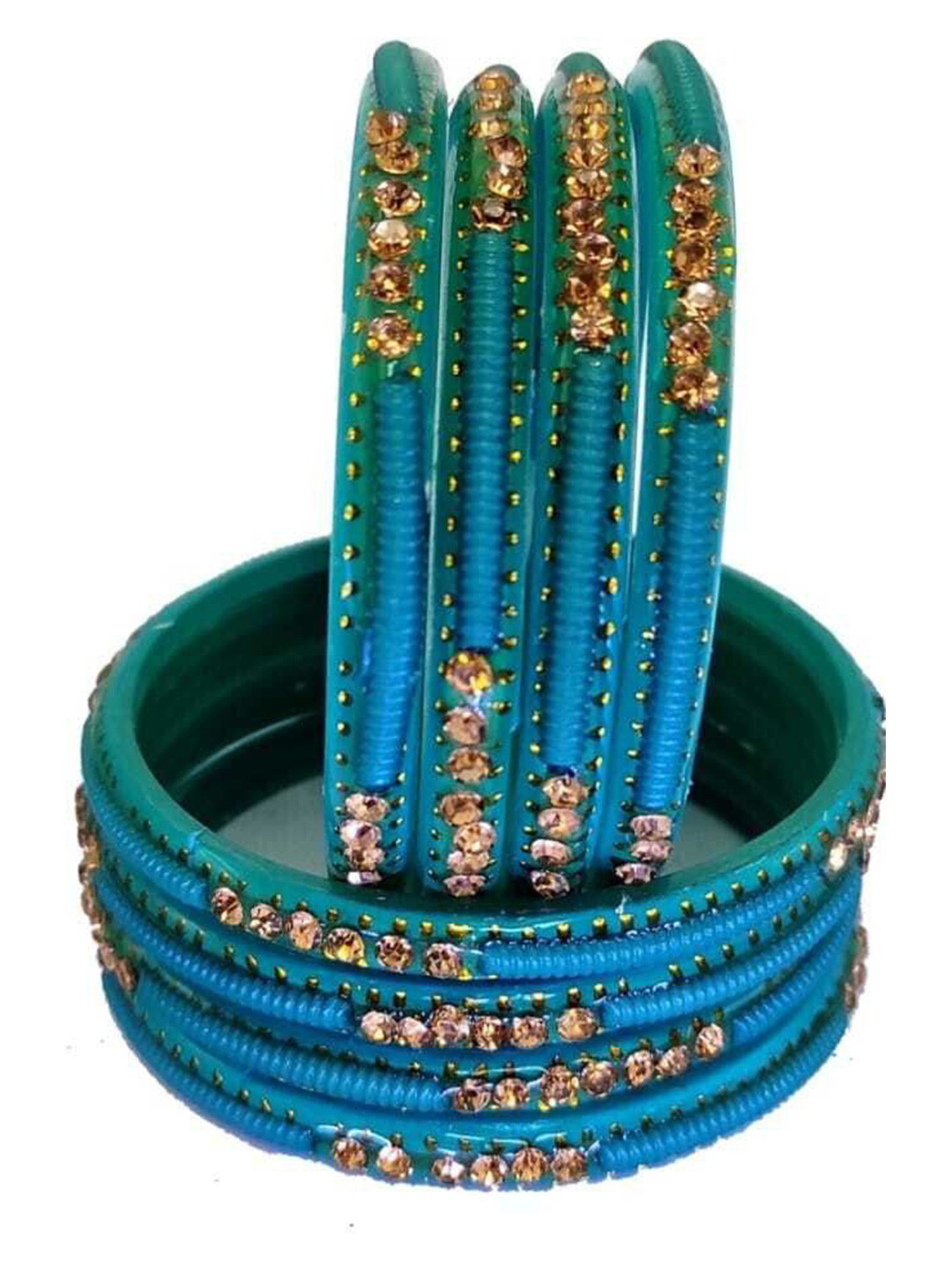 Instyle Forever Set Of 8 Turquoise Blue Glass Artificial Stones & Beads Bangle