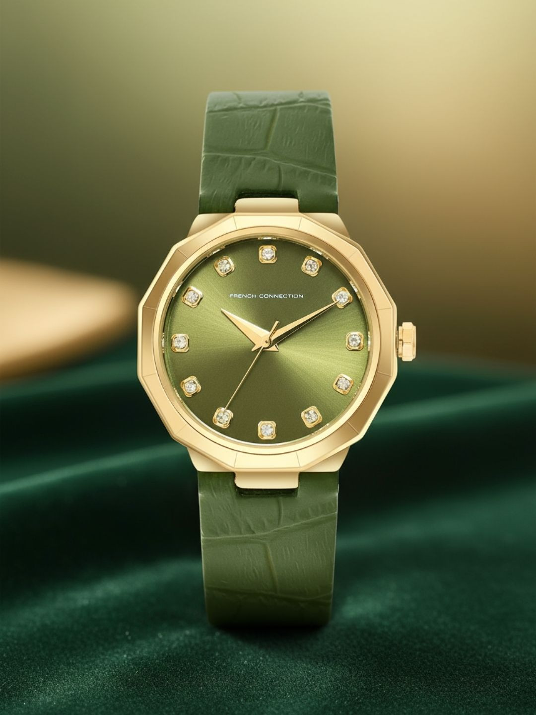 French Connection Elisette Women Embellished Dial & Leather Straps Analogue Watch FCT2NL