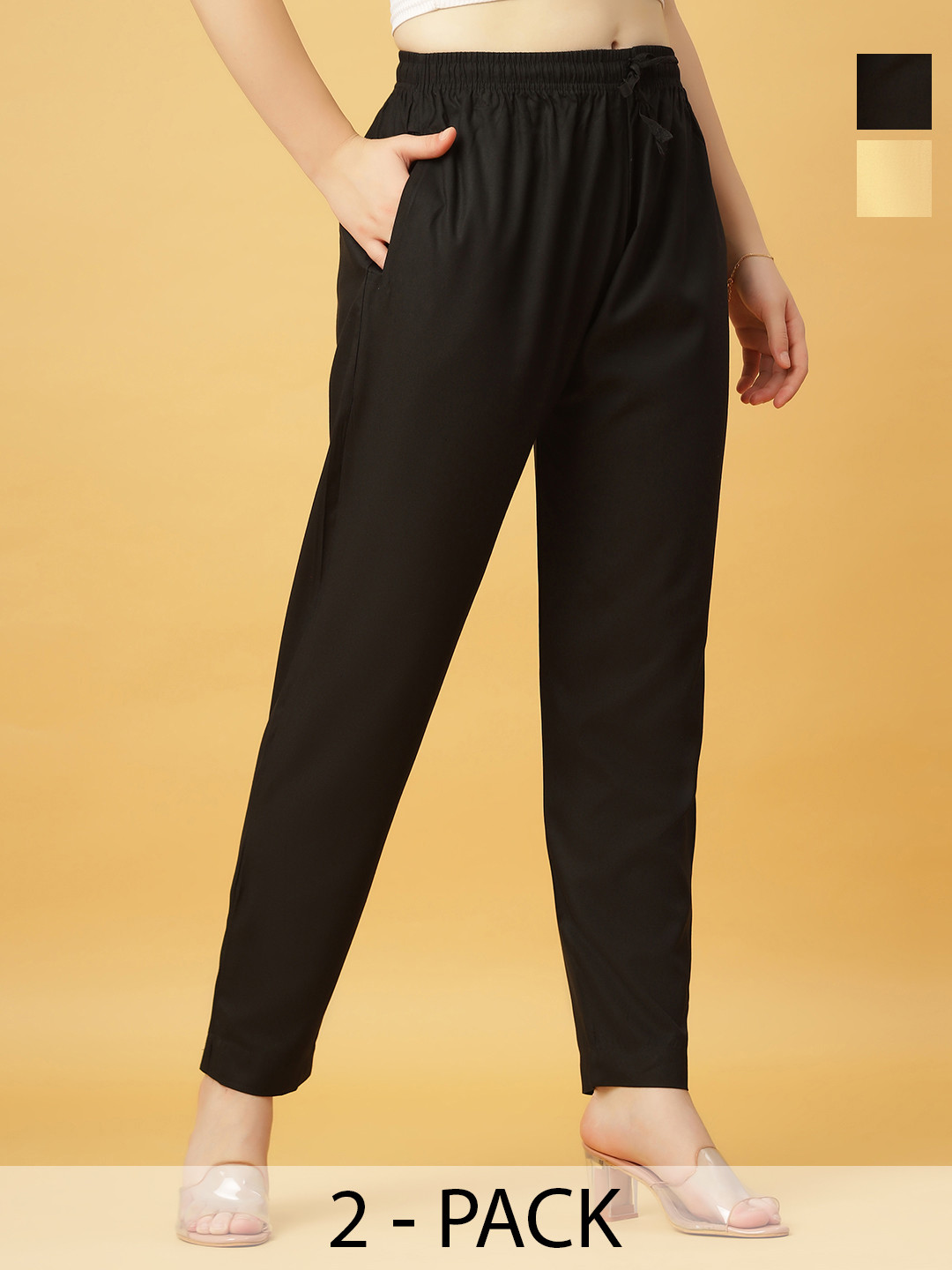GANIX FASHION THAT DEFINE YOU Women Pack Of 2 Relaxed Straight Leg Regular Trousers