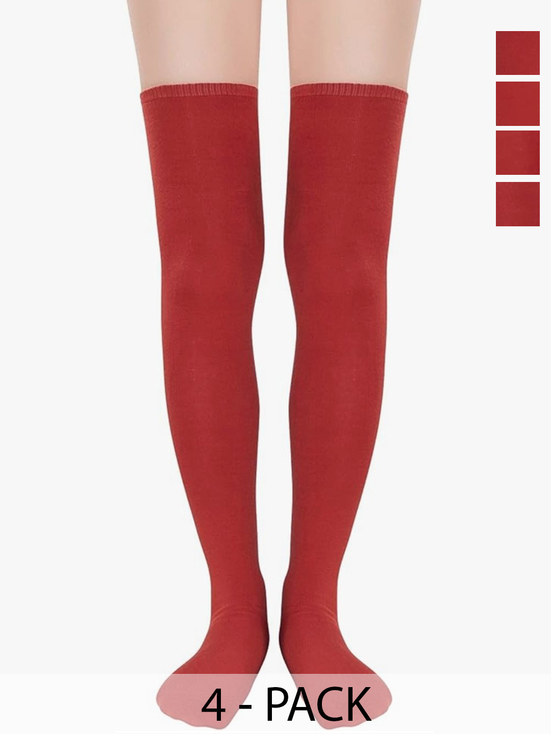 MUKHAKSH Women Pack of 4 Red Cotton Thigh High Stocking Socks