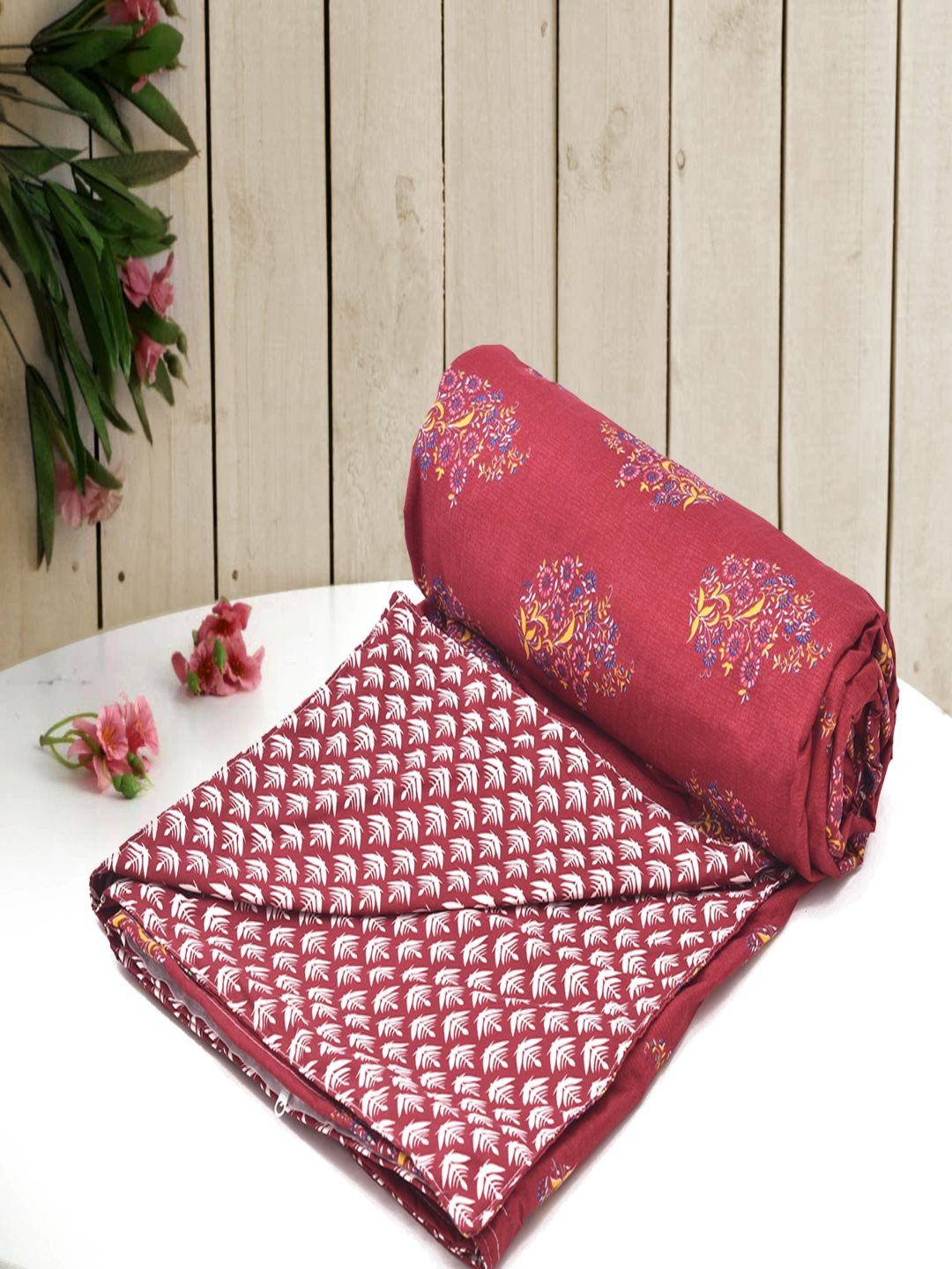 Myntra Elegant Homes Red & White Printed Cotton Double Duvet Cover