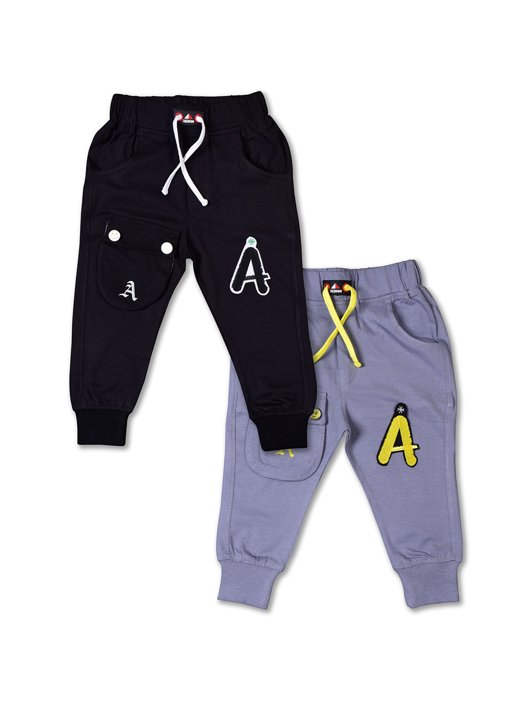 WORTON FASHION Boys Pack of 2 Patch Work Detail Jogger Track Pants