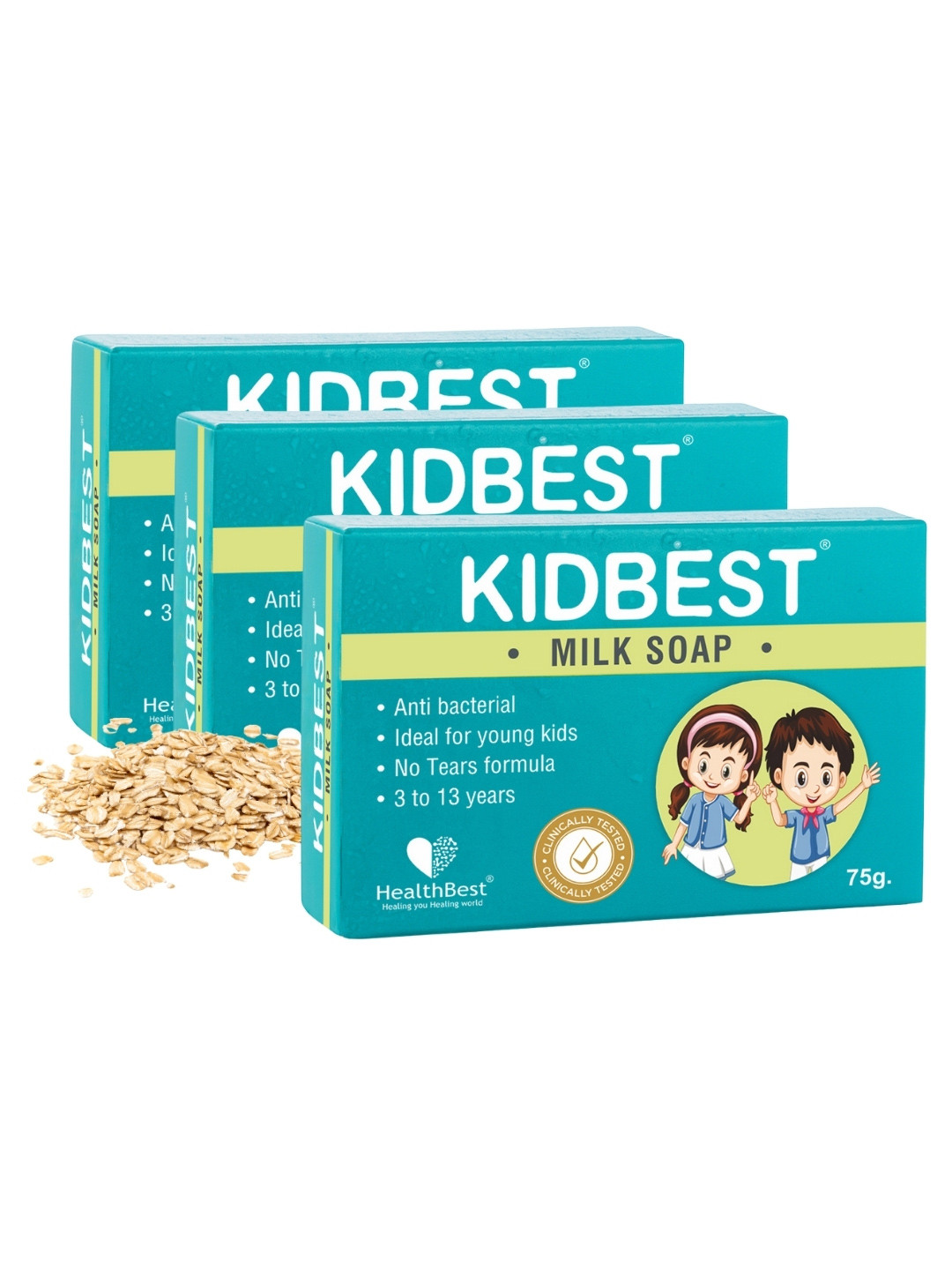HealthBest Set Of 3 Milk Soap For Kids Anti-Bacterial Tear free - 75gm Each