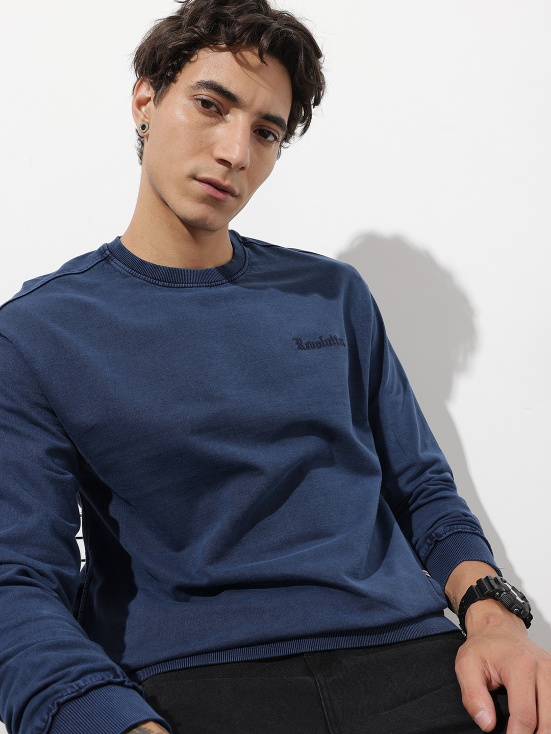 The Roadster Life Co. Relaxed Fit Embroidered Pure Cotton Sweatshirt