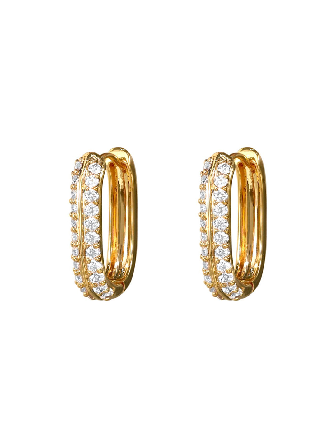 Sucra Women 14Kt Real Gold Plated Crystal Embrace Cubic Zirconia Studded Hoop Earrings