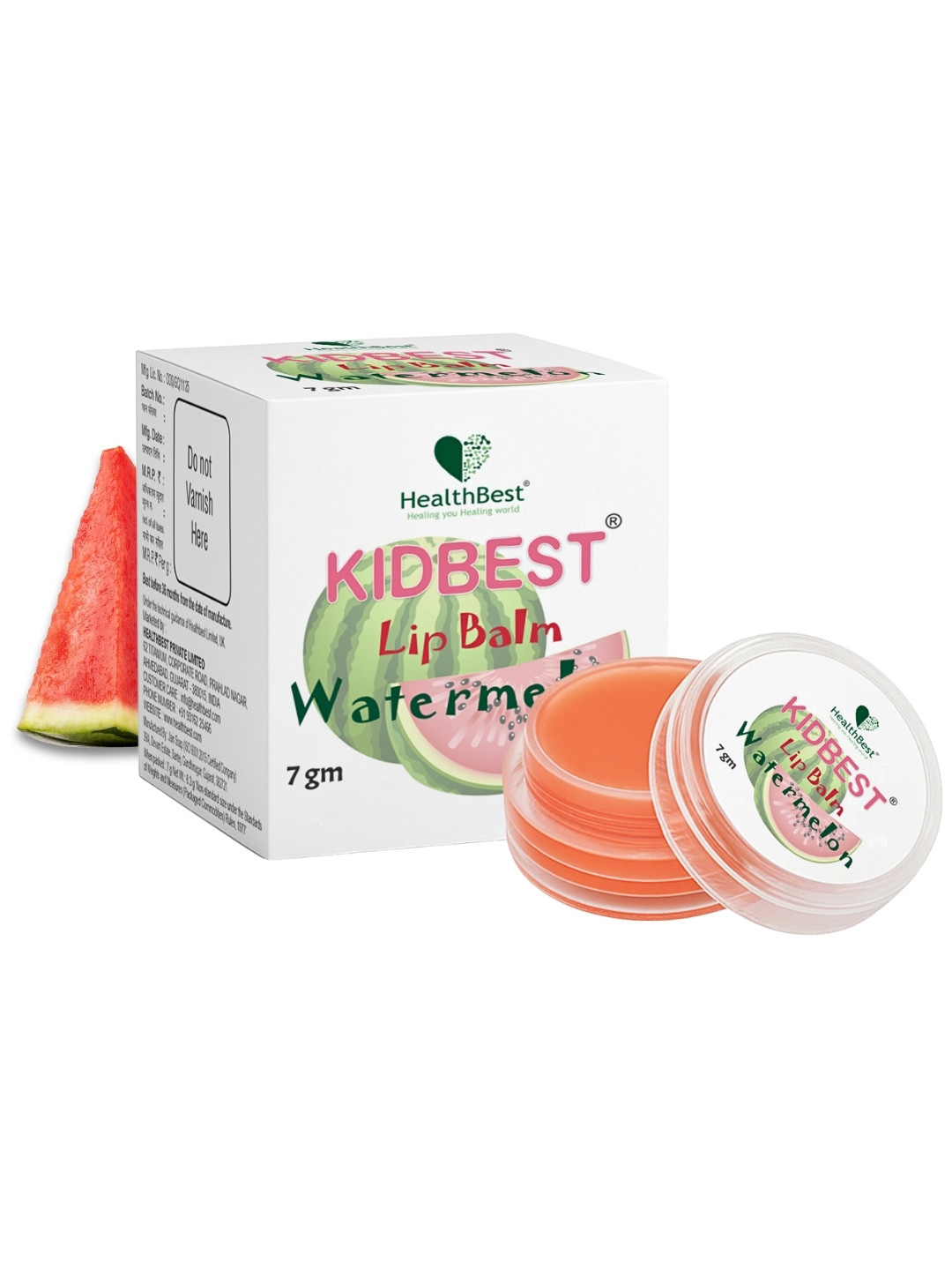 HealthBest Kids Lip Balm for Extra Vitamin Nourishing, Soothing Lips Watermelon - 7gm