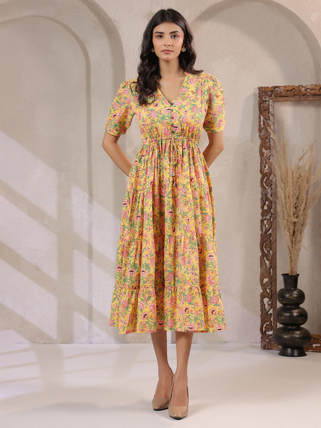 Zenava by Myntra Floral Print Fit & Flare Midi Dress