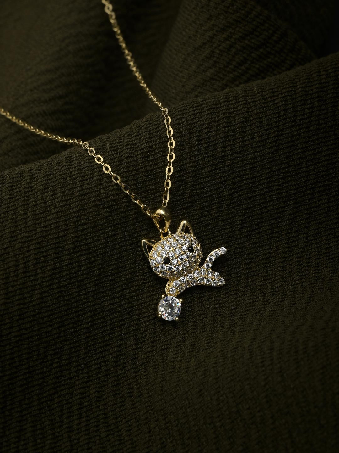 Impression jewellery Women 925 Sterling Silver Kitty Sparkle Pendant Necklace
