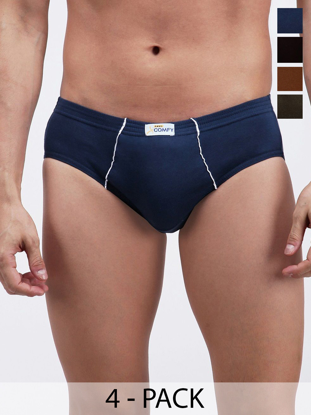 AMUL COMFY Men Pack Of 4 Multicolored Cotton Solid Inner Elastic Briefs