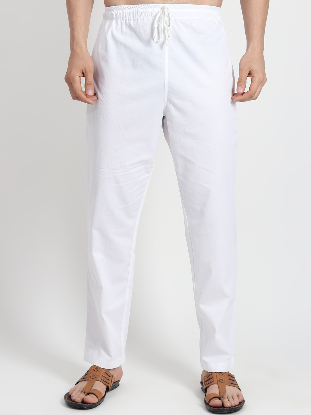 DASTEKARIGAR Men White Mid-Rise Cotton Pyjamas