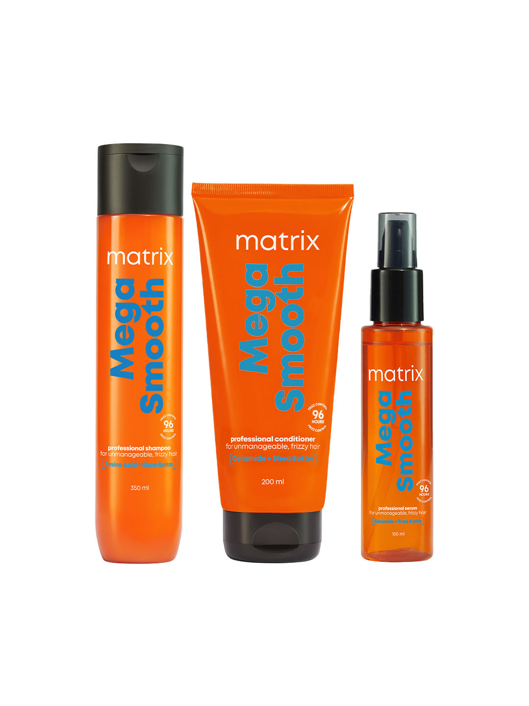 MATRIX Mega Smooth Combo for Frizzy Hair with Shea Butter and Amino Acid-350ml+200ml+100ml