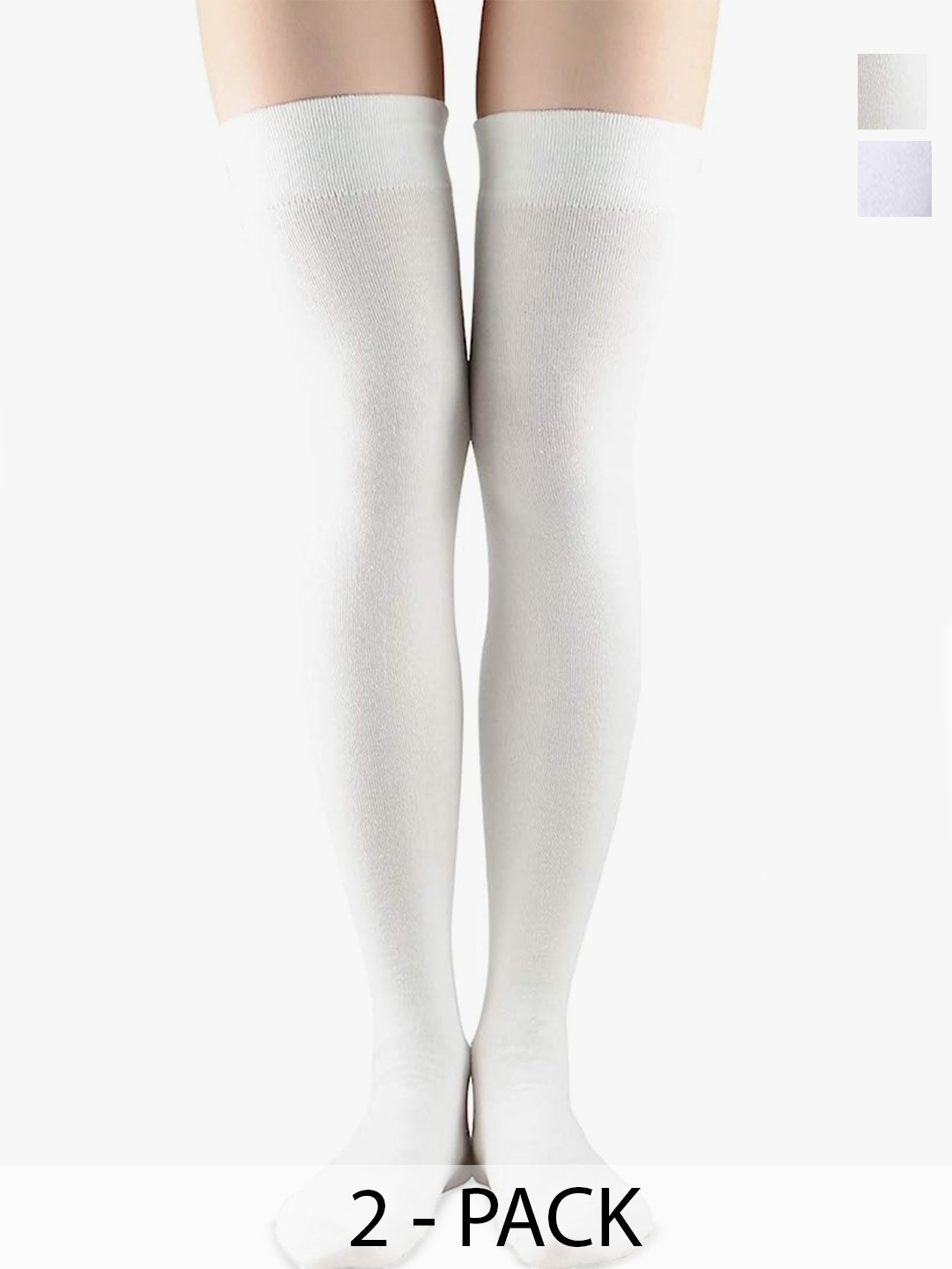 MUKHAKSH Women Pack Of 2 White Thigh Length Thigh High Cotton Socks