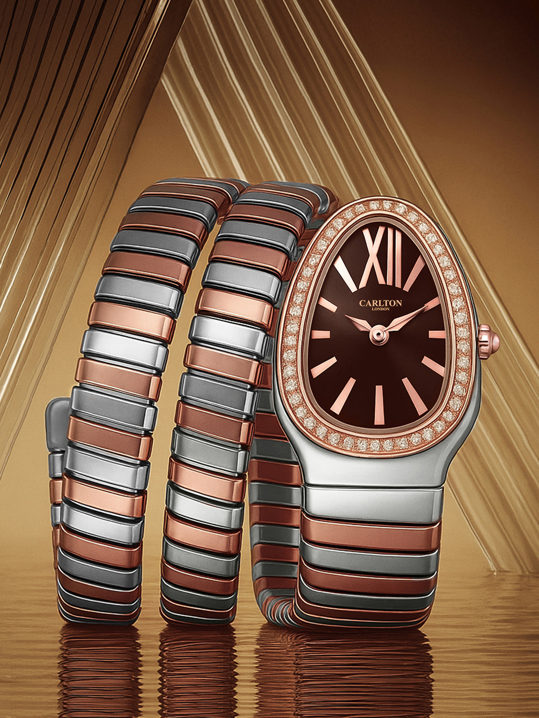 Carlton London Women Patterned Dial & Stainless Steel Bracelet Style Straps Analogue Watch CLW-SNK-A4BR