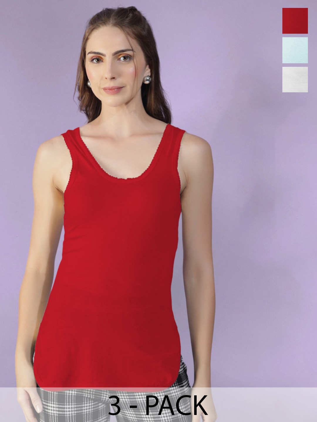 Dollar Missy Women Pack Of 3 Green Cotton Casual Non Padded Solid Camisole