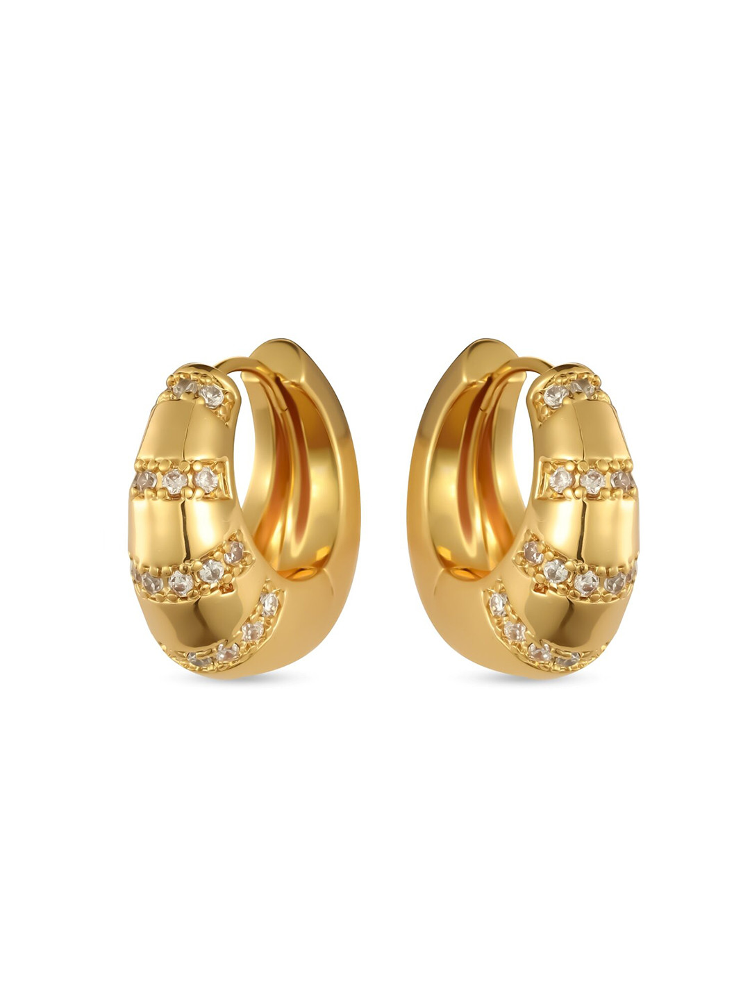 Sucra Women 14Kt Real Gold Plated Halo Gleam Cubic Zirconia Studded Huggie Hoop Earrings