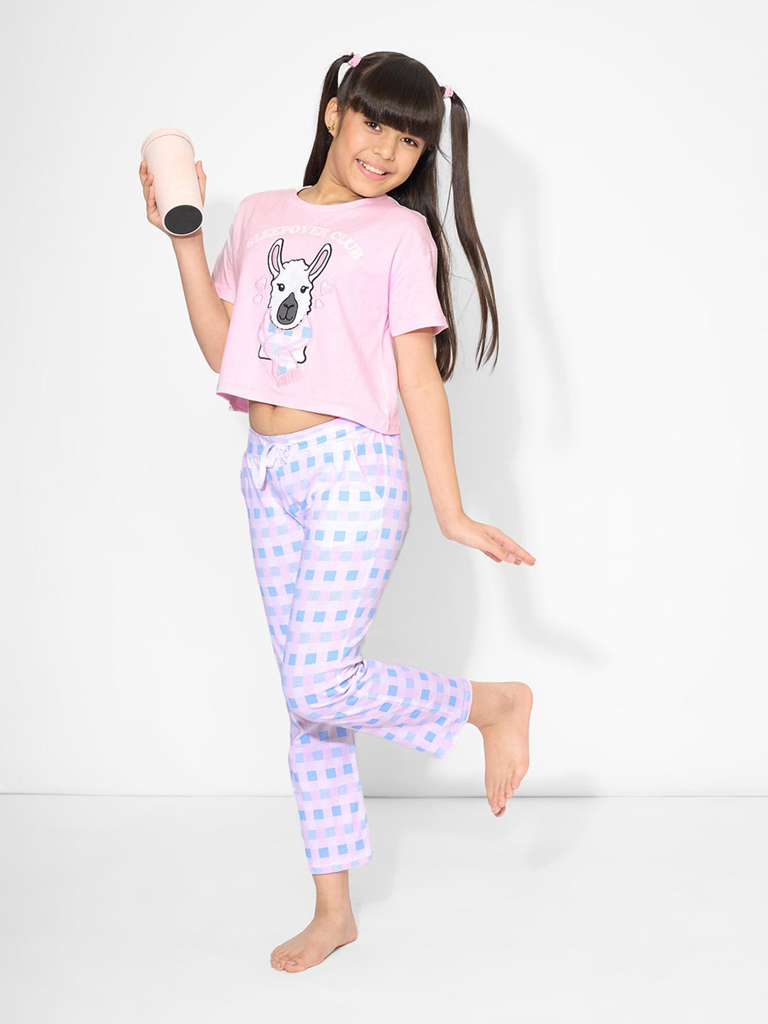 Pantaloons Junior Girls Cartoon Character Printed Pure Cotton Tshirt With Pyjama