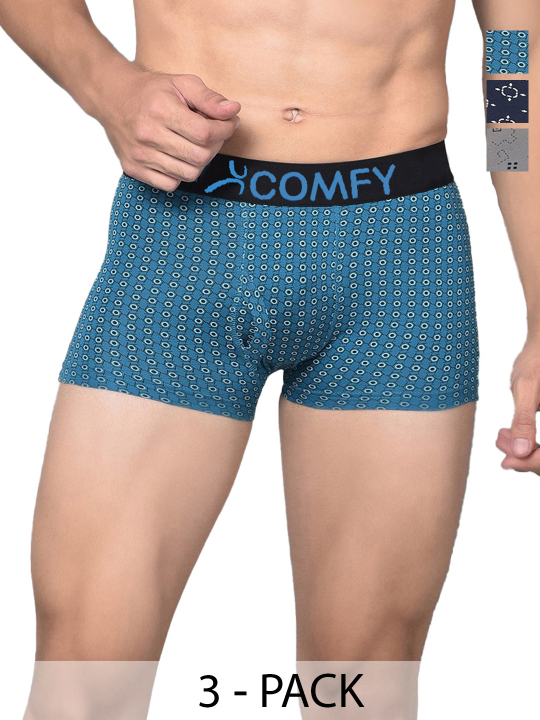 AMUL COMFY Pack of 3 Long Outer Elastic Trunks