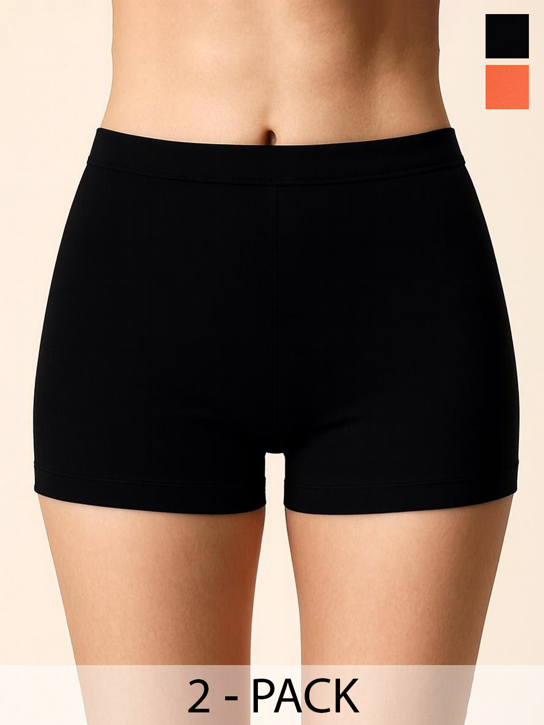 UllasPemium Women Pack Of 2 Black & Peach High Coverage Mid Rise Cotton Blend Boy Shorts