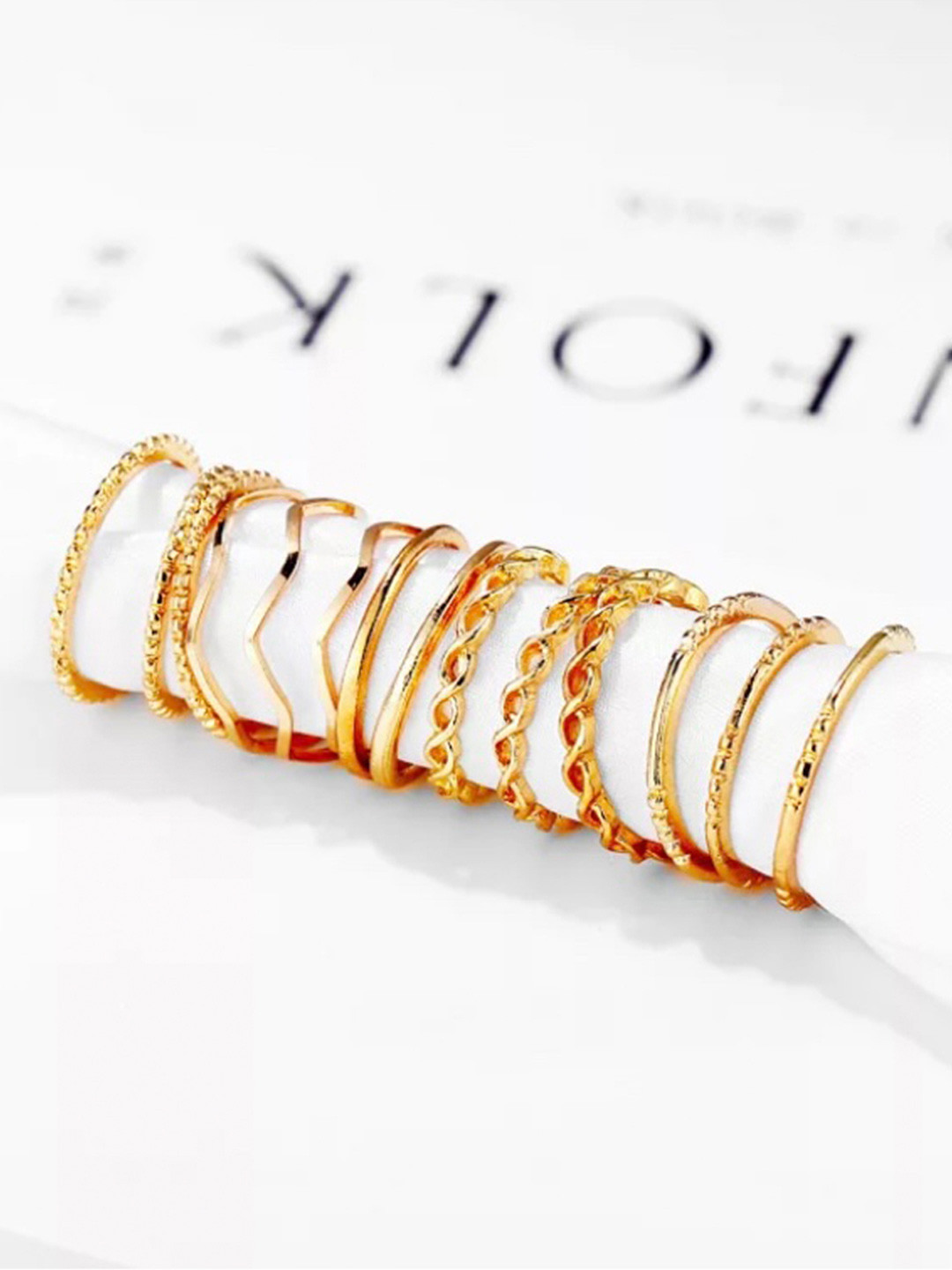 TheVineGirl Pack Of 14 Plain Chain Multi Designs Stacked Ring Set