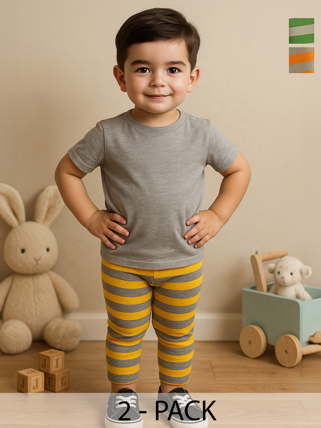 CORTICA Kids Pack Of 2 Cotton Horizontal Stripes printed Track Pants