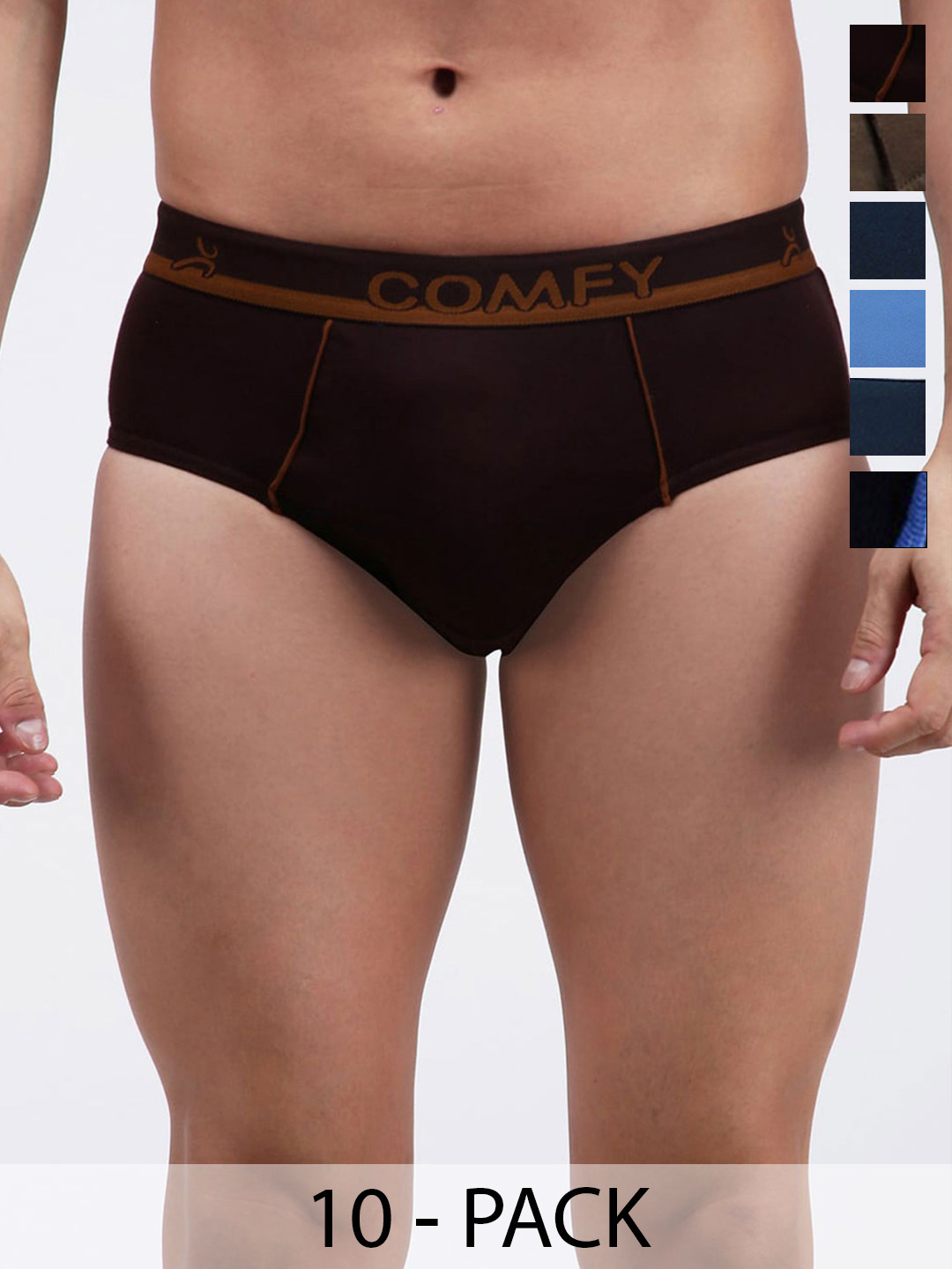 Amul Comfy Men Pack of 10  Cotton Solid Multicolor Outer Elastic Briefs Underwear