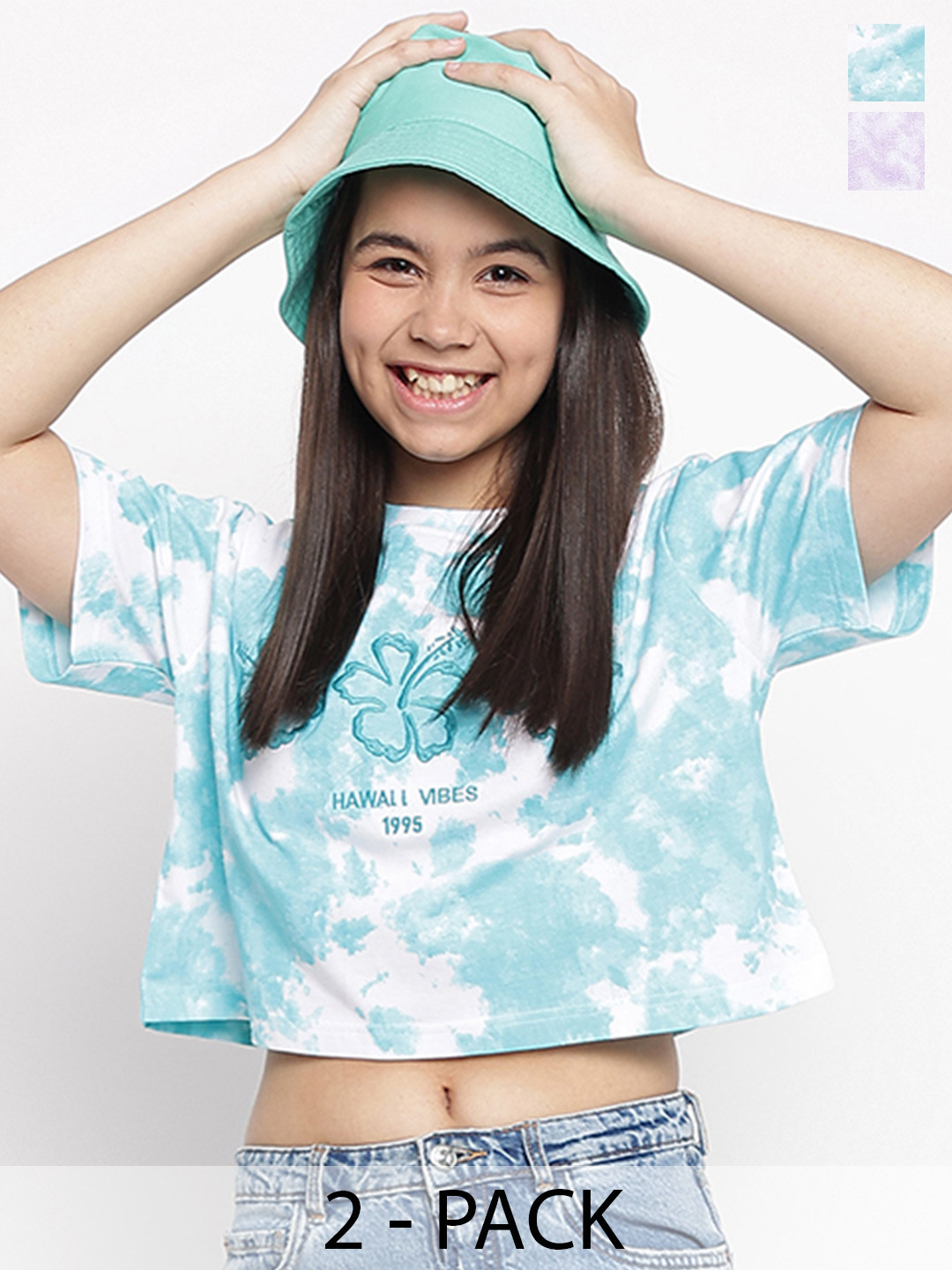 Lil Tomatoes Girls Pack Of 2 Tie and Dye Print Cotton Crop Tops