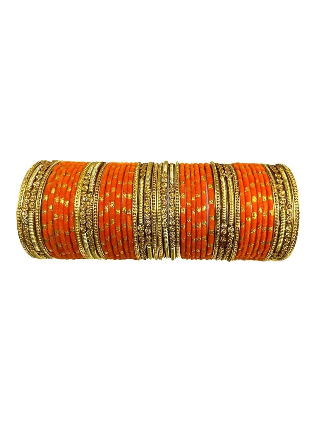 Adiba Fashion Factory Orange Glass Artificial Stones Bangles