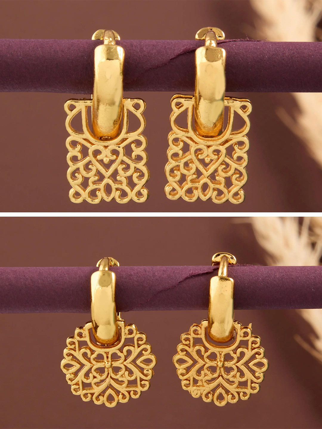 SHREE KRISHNA SHOPPING Set Of 2 Gold-Plated Square Shaped Drop Earrings
