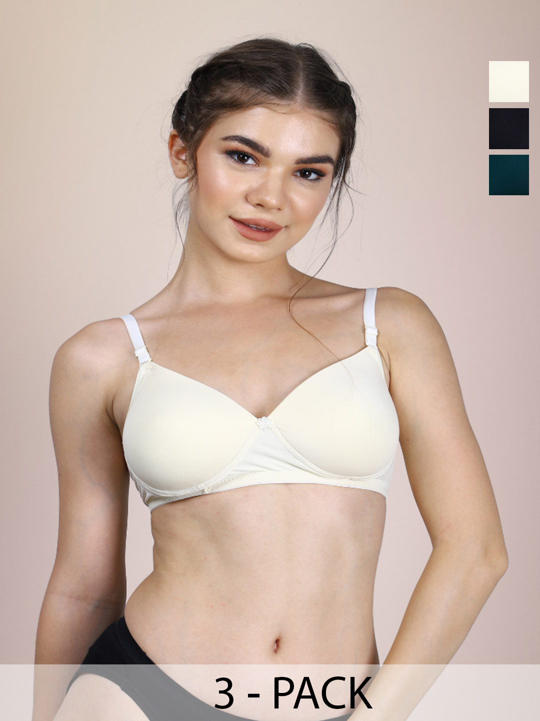 HERE&NOW Women Pack of 3 Non-Wired Lightly Padded Bra