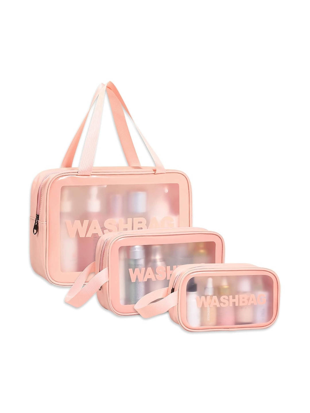 Virtuous Unisex Pink Set of 3 Water Resistant Travel, Storage, Makeup Pouch