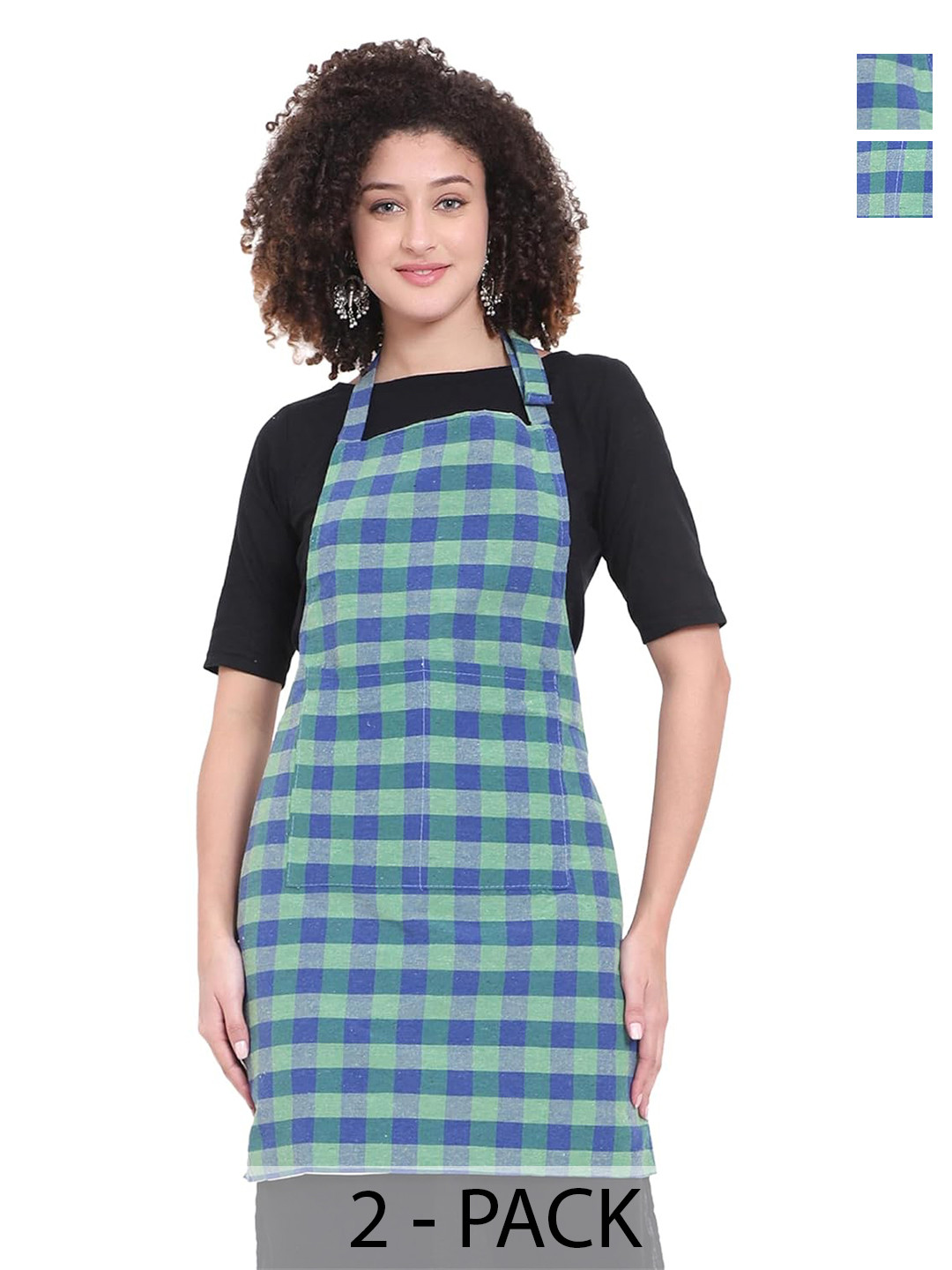 DESNUDA Pack of 2 Checked Aprons