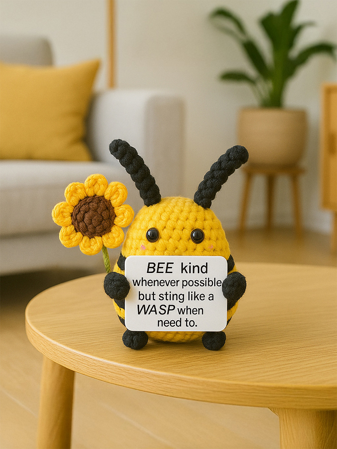 Ekhasa Yellow Casual Cute Bee Doll with Sunflower Crochet Flowers