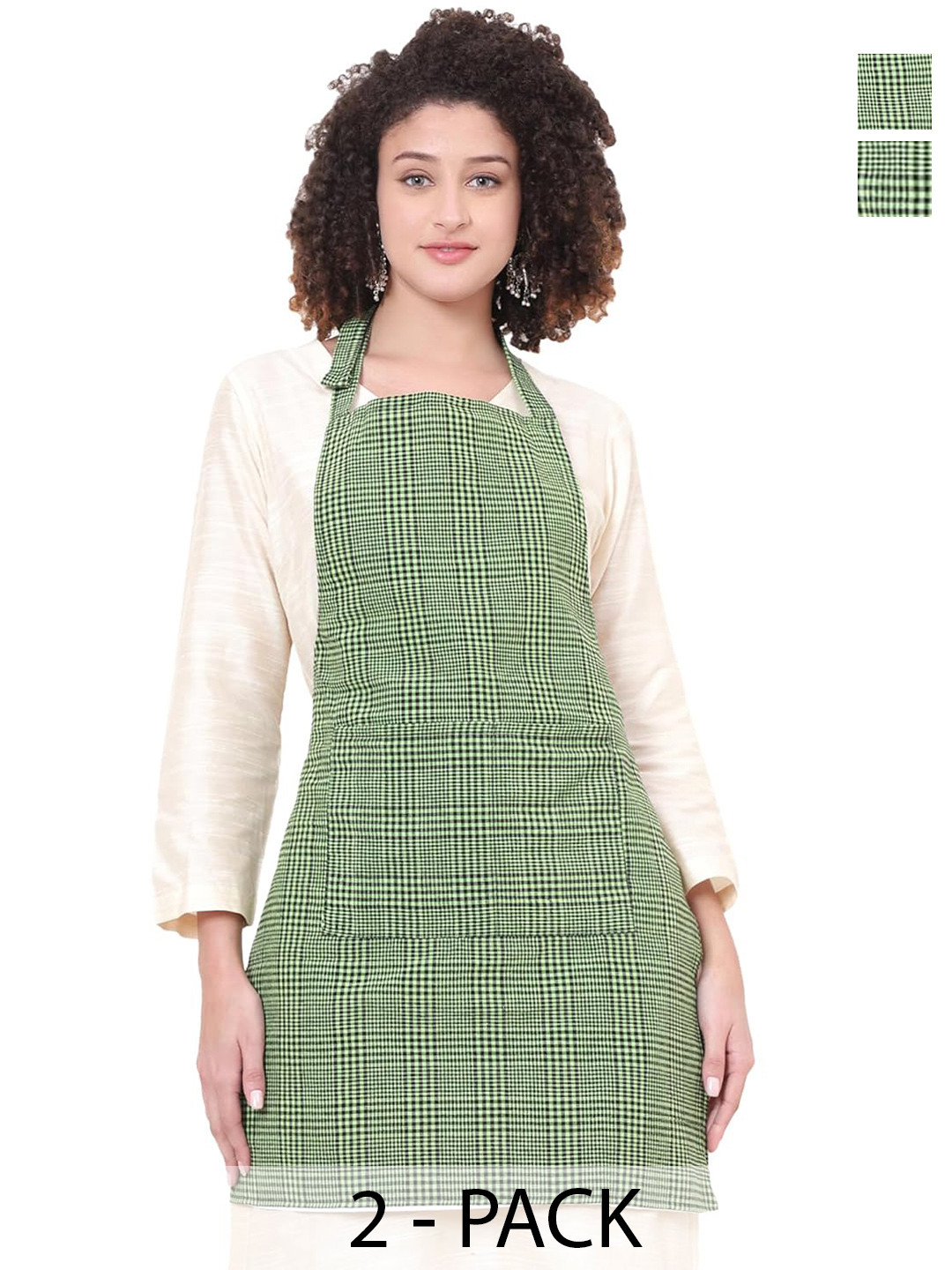DESNUDA Green & Black Pack of 2 Checked Apron With Adjustable Strap