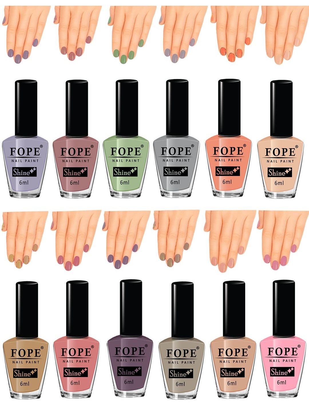 FOPE Set Of 12 High Pigment Shine Nail Polish - 6 ml Each - Set 05