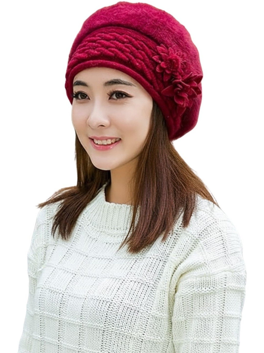 iSWEVEN Women Self Design Woollen Beanie Cap
