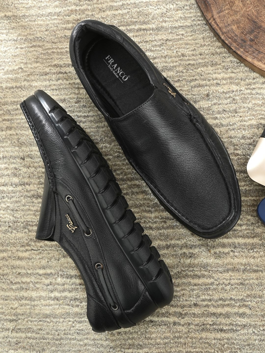 Franco Leone Men Leather Round Toe Slip-On Formal Shoes