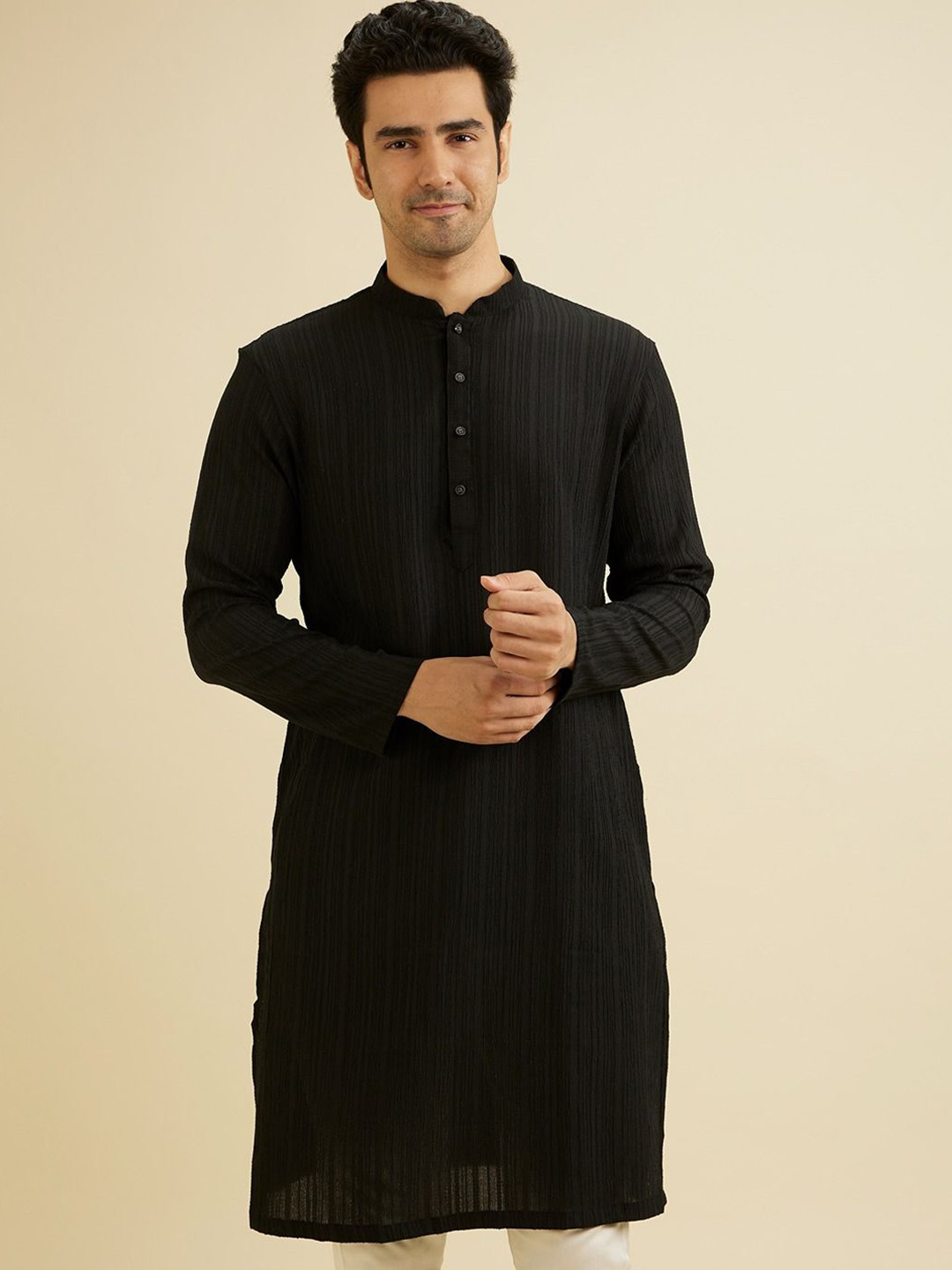 Manyavar Textured Mandarin Collar Kurta