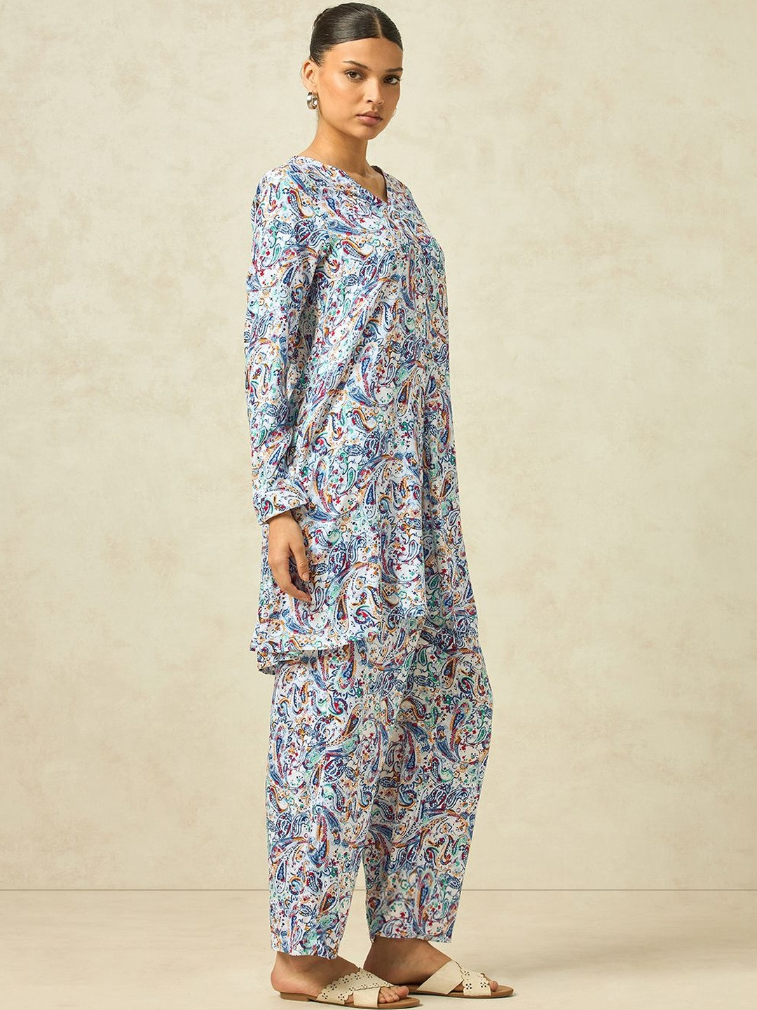 KAMLIE Printed V-Neck Tunic & Trousers Co-Ords