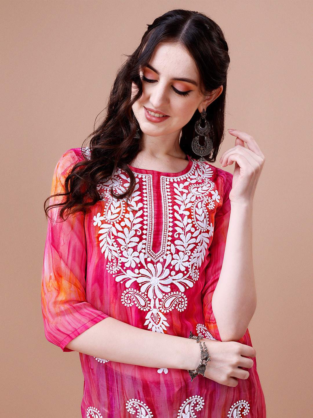 KALINI Pailey Embroidered Chikankari Shadow Work Georgette Straight Kurta