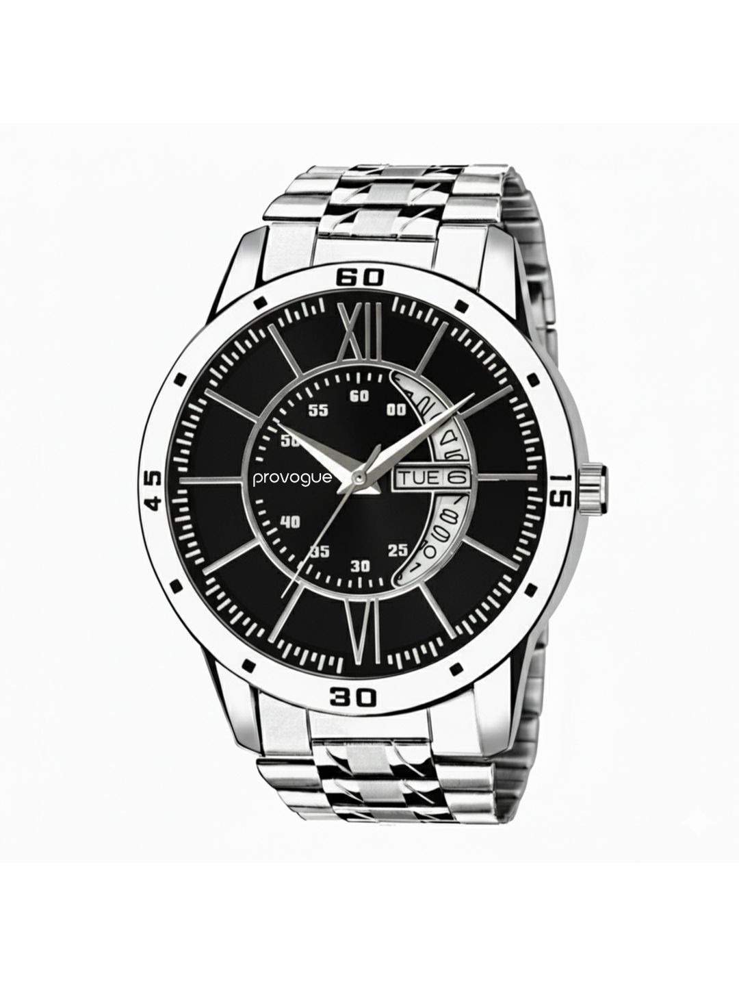Provogue Men Dial & Stainless Steel Straps Analogue Watch SK-PG-4072-BLK-SLVR RMN