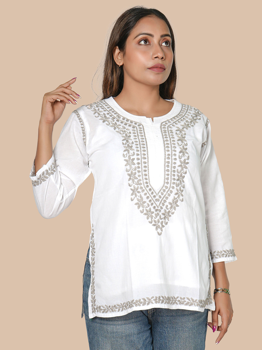 RANGAA NAWAAB Women Embroidered Chikankari White Romance Kurta