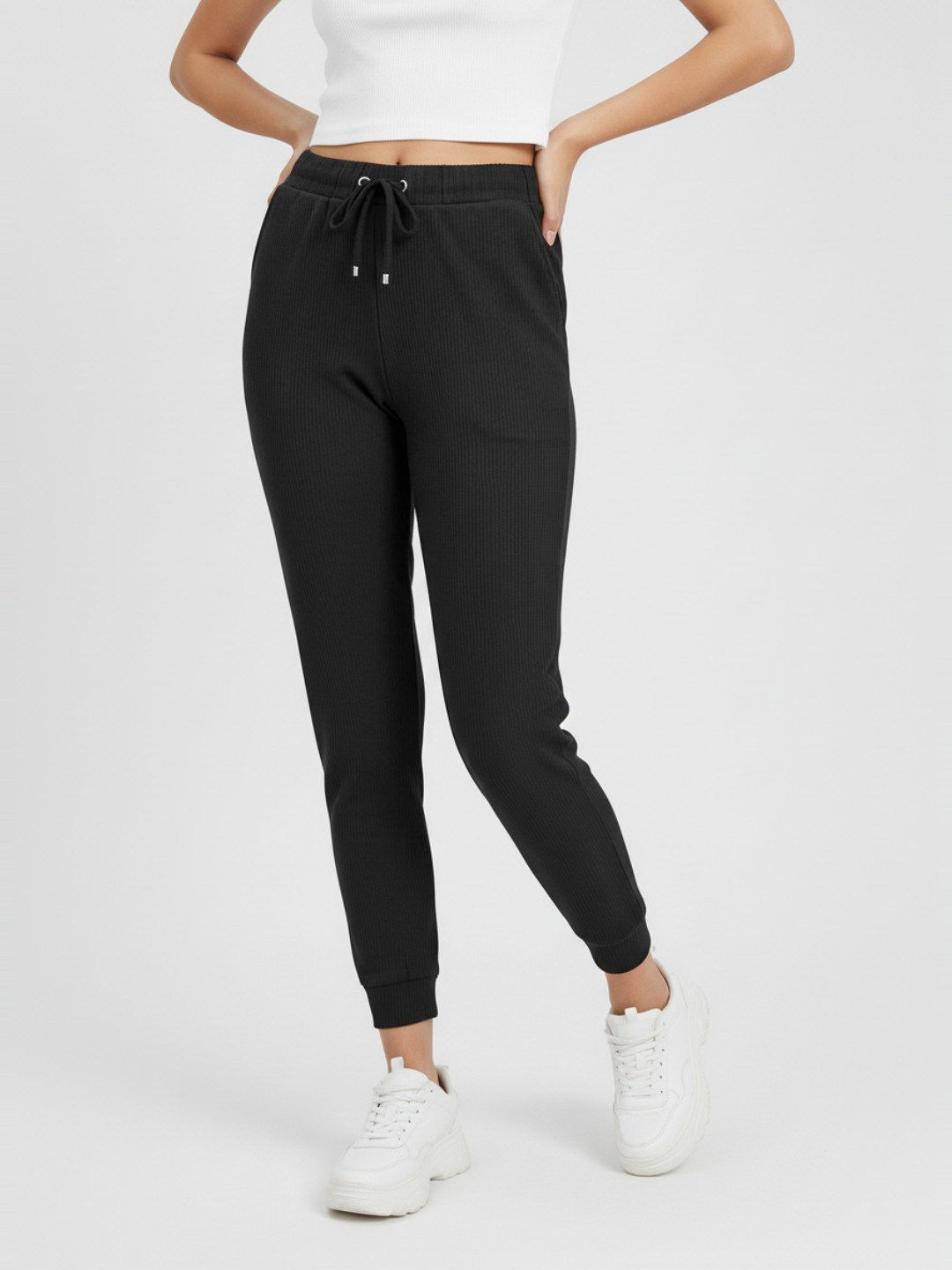 glitchez Women Mid-Rise Ribbed Cropped Joggers