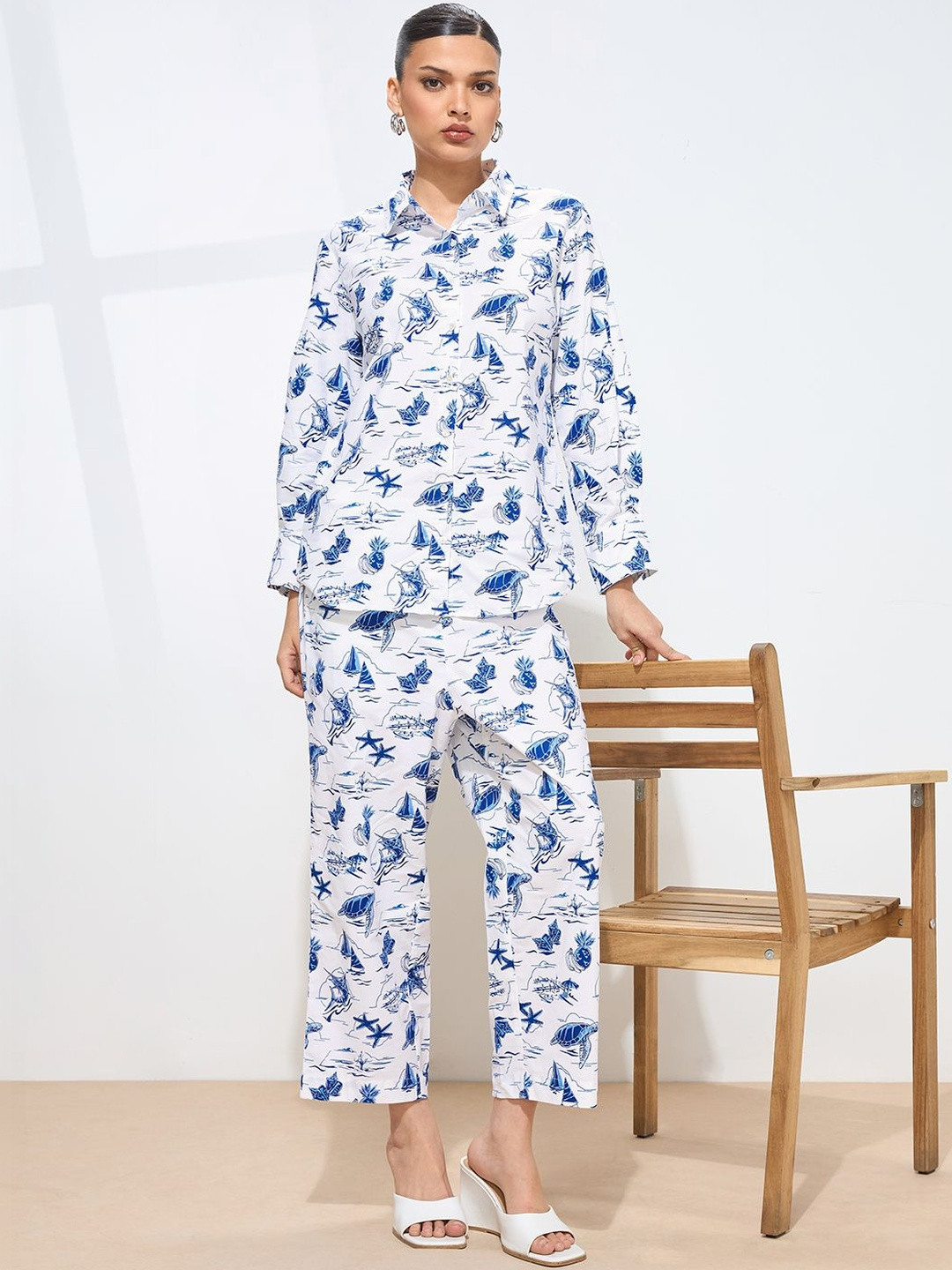 KAMLIE Printed Shirt Collar Shirt With Trousers Co-Ords