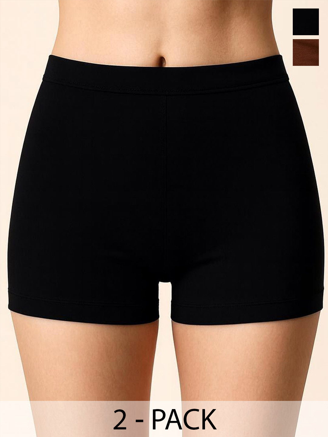 CKARFE Pack of 2 Solid Mid-rise High Coverage Stretch Boy Shorts CF SBT-33